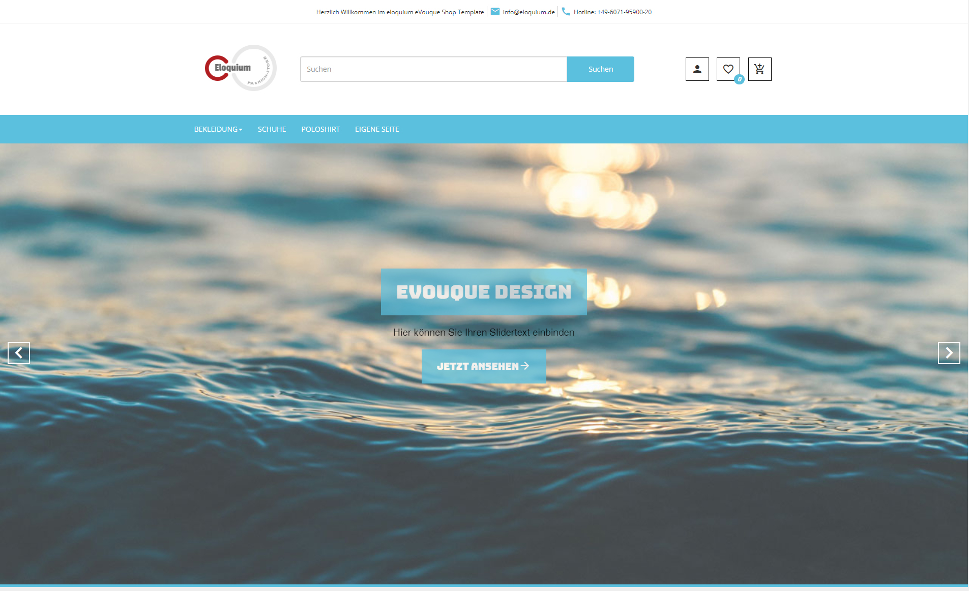 Oberer Bereich des eVouque-Templates
