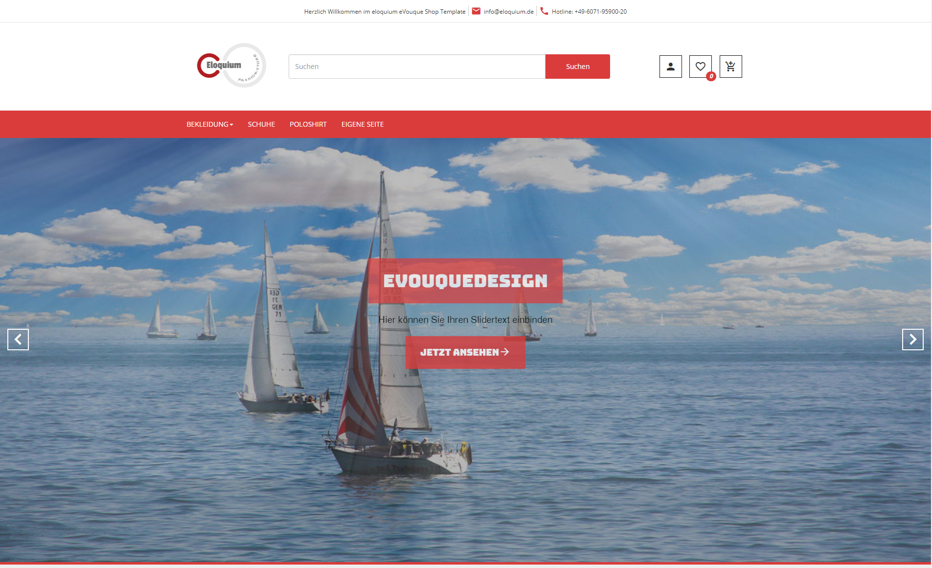 Oberer Bereich des eVouque-Templates