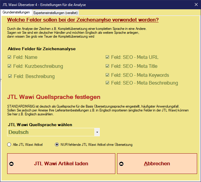 Quellsprache festlegen.